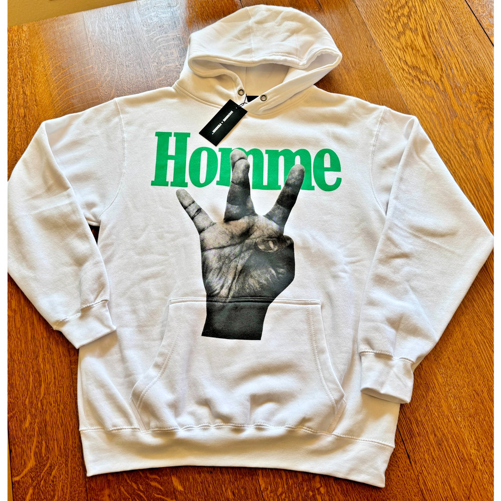 RARE White Green Homme Femme Twisted Fingers Hoodie LARGE